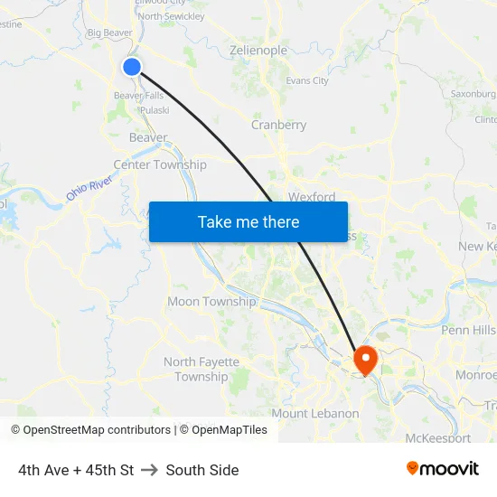 4th Ave + 45th St to South Side map