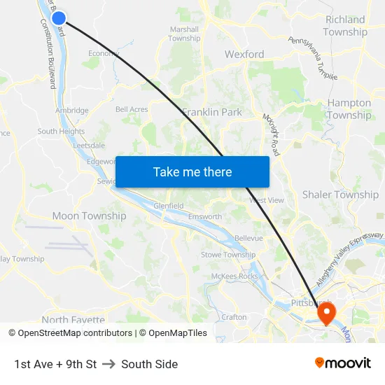 1st Ave + 9th St to South Side map