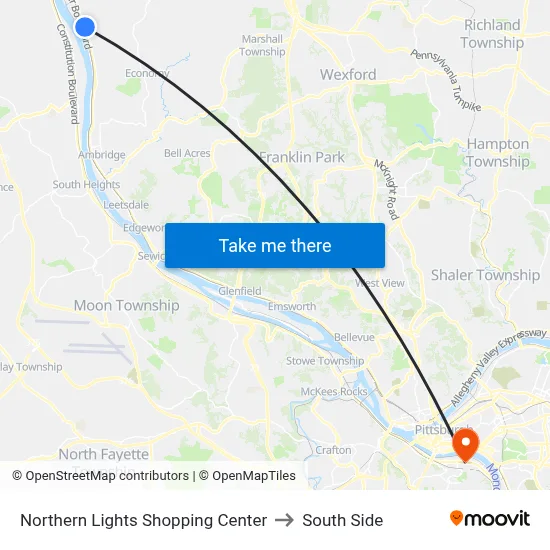 Northern Lights Shopping Center to South Side map