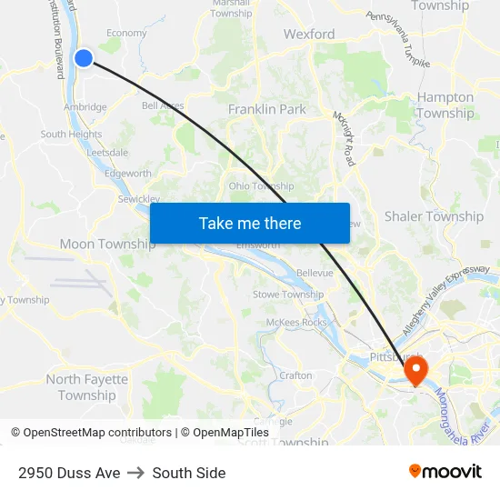 2950 Duss Ave to South Side map