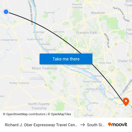 Richard J. Ober Expressway Travel Center to South Side map