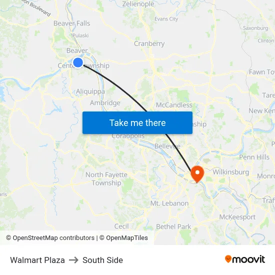 Walmart Plaza to South Side map