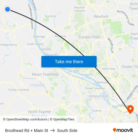 Brodhead Rd + Main St to South Side map