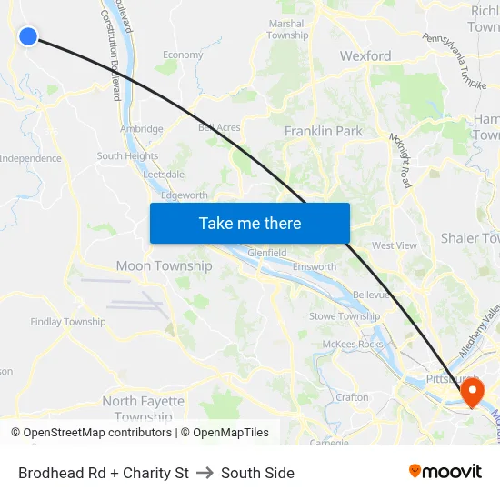 Brodhead Rd + Charity St to South Side map