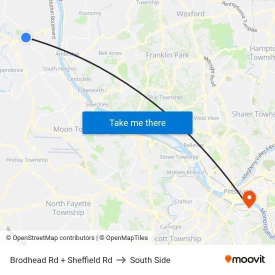 Brodhead Rd + Sheffield Rd to South Side map
