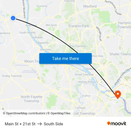 Main St + 21st St to South Side map