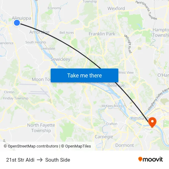 21st Str Aldi to South Side map