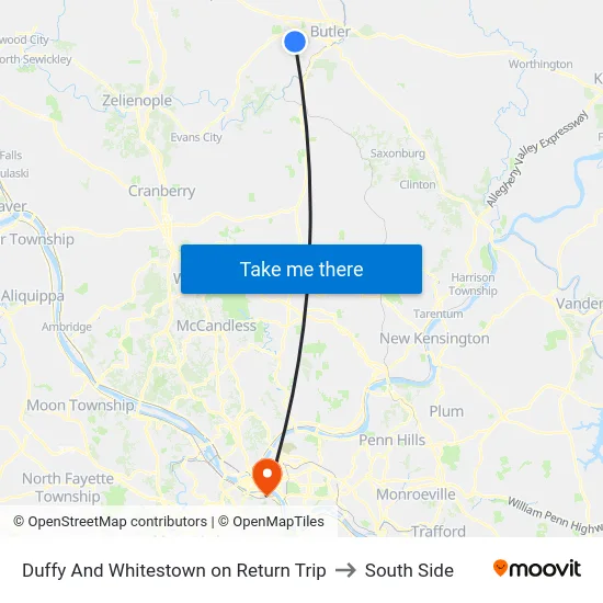 Duffy And Whitestown on Return Trip to South Side map