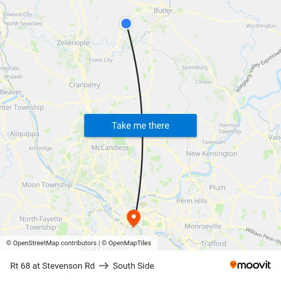 Rt 68 at Stevenson Rd to South Side map