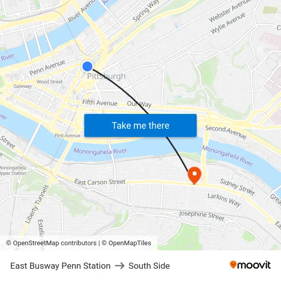 East Busway Penn Station to South Side map