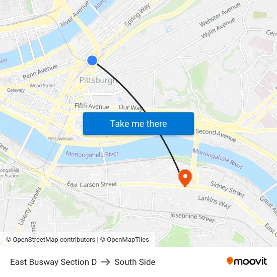 East Busway Section D to South Side map