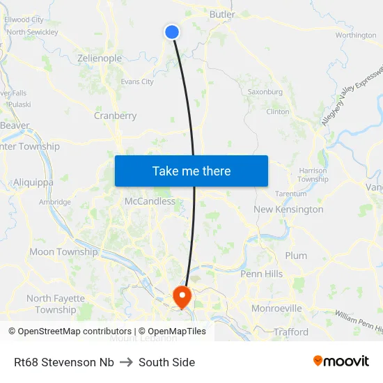 Rt68 Stevenson Nb to South Side map