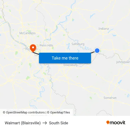 Walmart (Blairsville) to South Side map