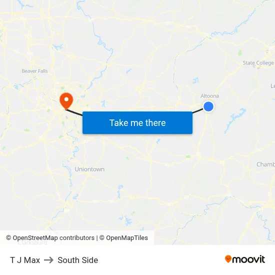 T J Max to South Side map