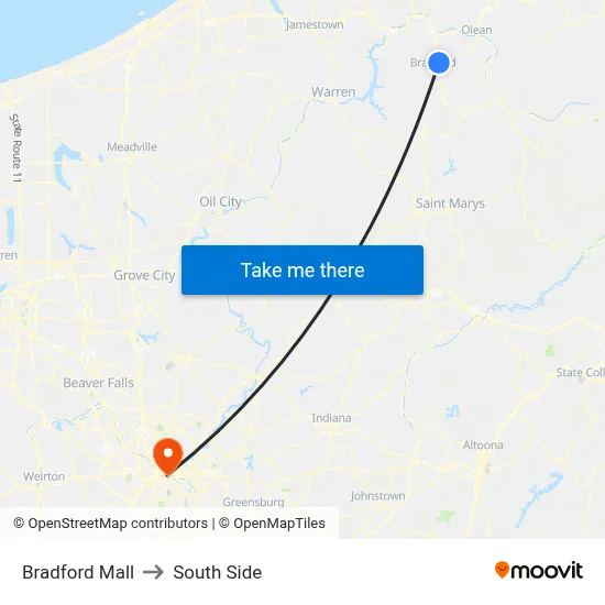 Bradford Mall to South Side map