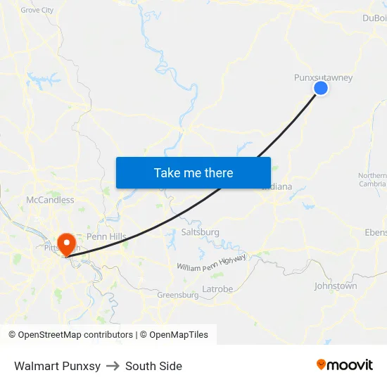 Walmart Punxsy to South Side map
