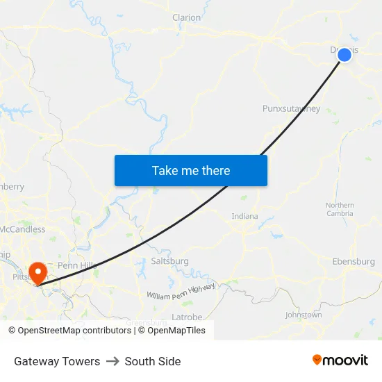 Gateway Towers to South Side map