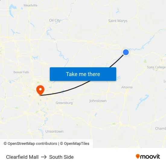 Clearfield Mall to South Side map