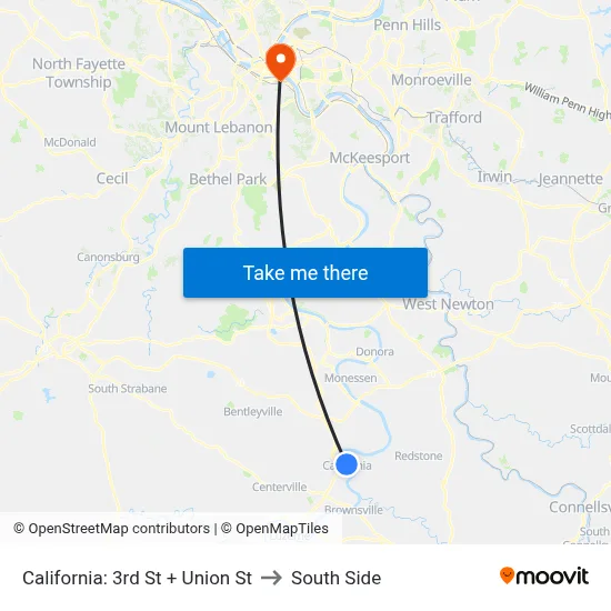 California: 3rd St + Union St to South Side map