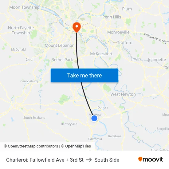 Charleroi: Fallowfield Ave + 3rd St to South Side map