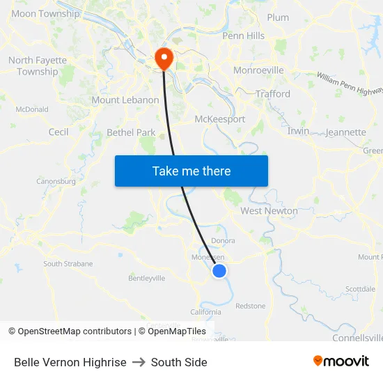 Belle Vernon Highrise to South Side map
