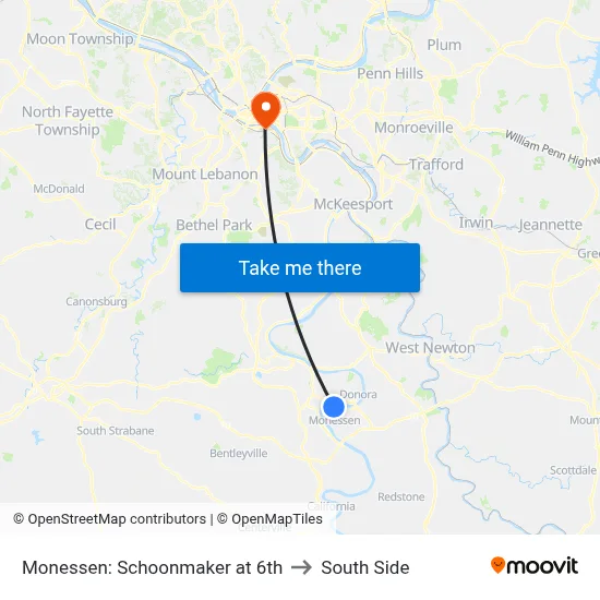 Monessen: Schoonmaker at 6th to South Side map
