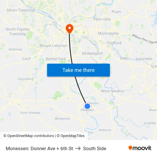 Monessen: Donner Ave + 6th St to South Side map