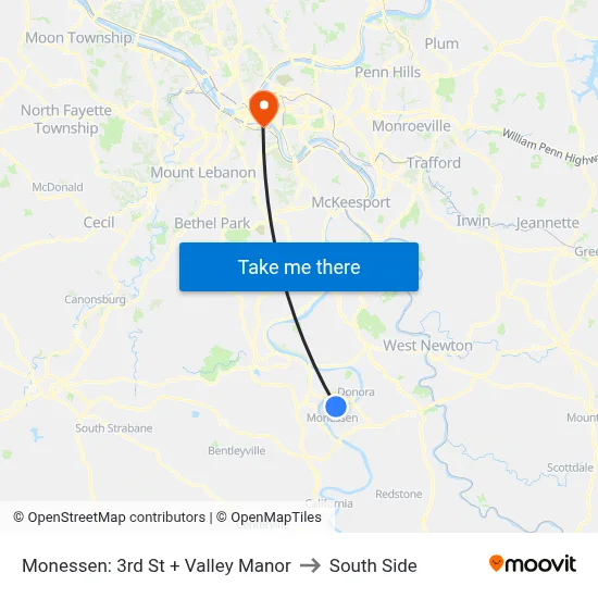Monessen: 3rd St + Valley Manor to South Side map