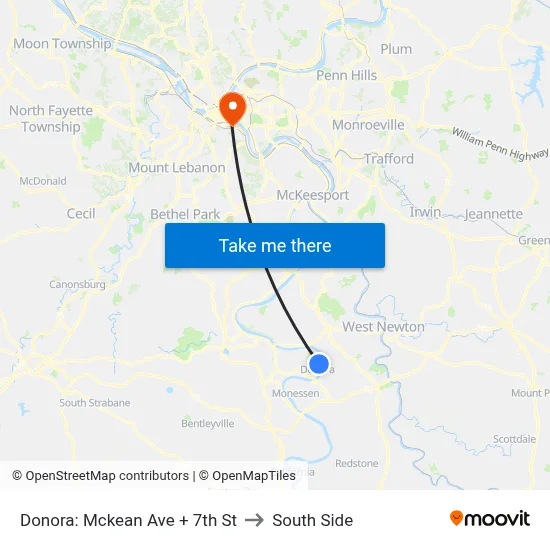 Donora: Mckean Ave + 7th St to South Side map
