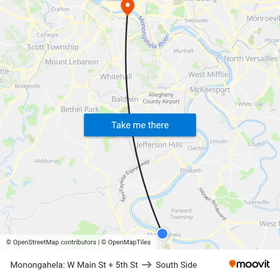 Monongahela: W Main St + 5th St to South Side map