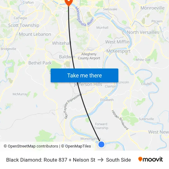 Black Diamond: Route 837 + Nelson St to South Side map