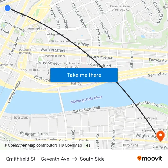 Smithfield St + Seventh Ave to South Side map