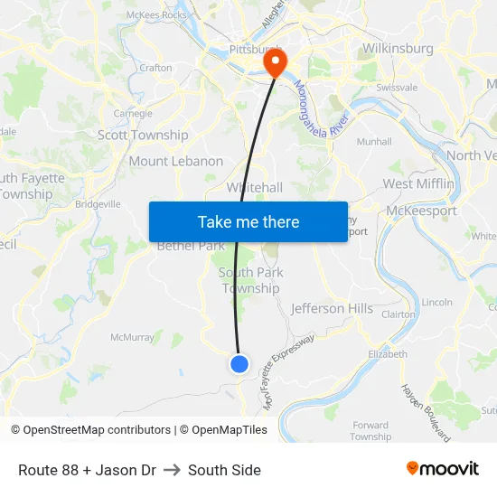 Route 88 + Jason Dr to South Side map