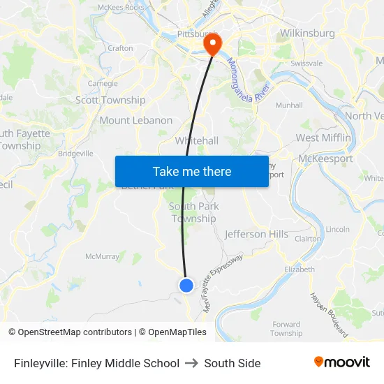 Finleyville: Finley Middle School to South Side map