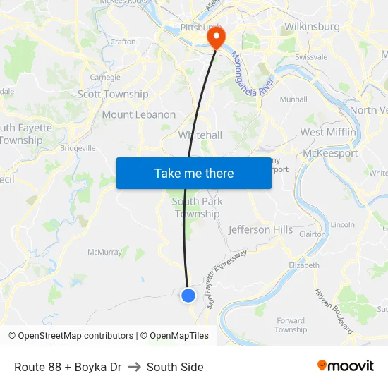Route 88 + Boyka Dr to South Side map