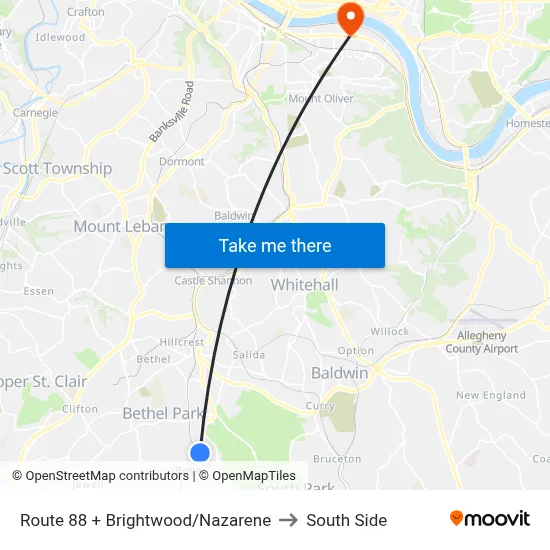 Route 88 + Brightwood/Nazarene to South Side map