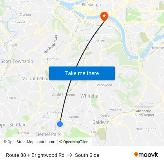 Route 88 + Brightwood Rd to South Side map