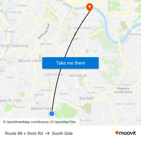 Route 88 + Stolz Rd to South Side map