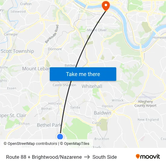 Route 88 + Brightwood/Nazarene to South Side map