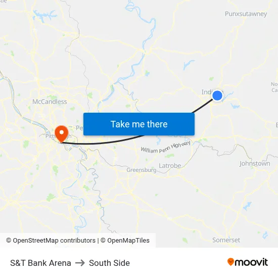 S&T Bank Arena to South Side map