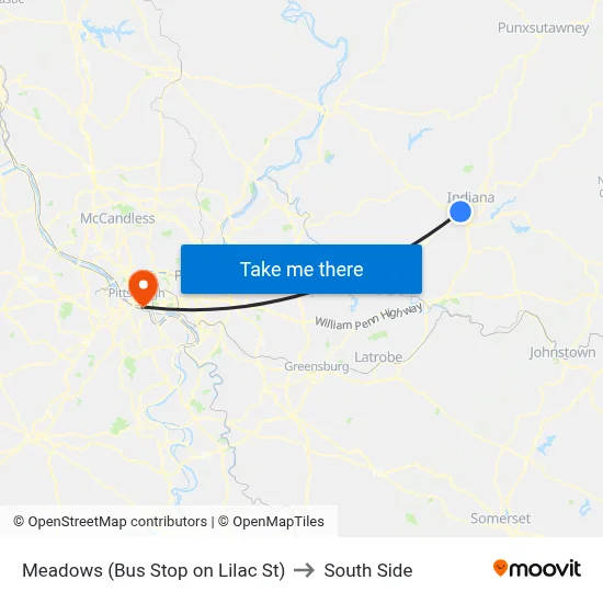 Meadows (Bus Stop on Lilac St) to South Side map