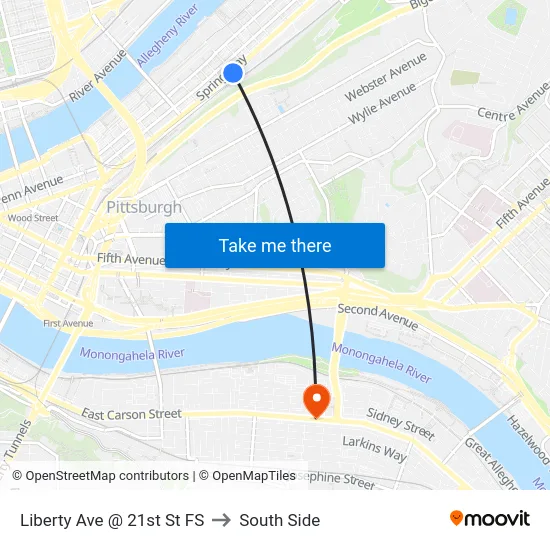 Liberty Ave @ 21st St FS to South Side map