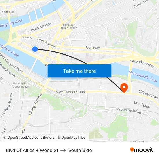 Blvd Of Allies + Wood St to South Side map