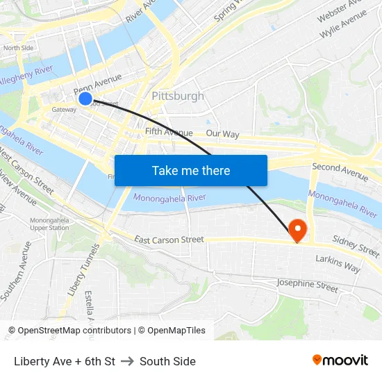 Liberty Ave + 6th St to South Side map