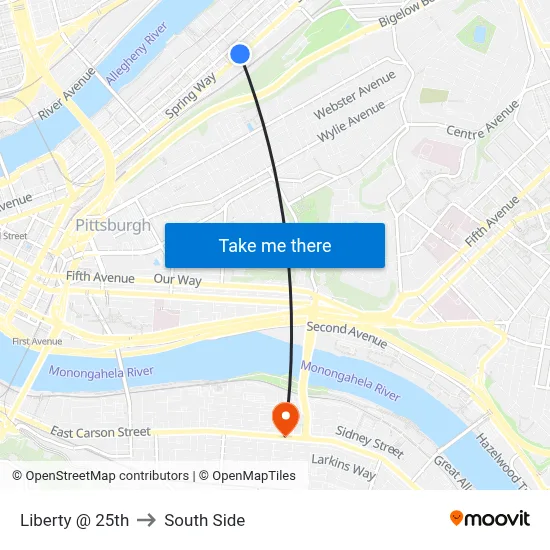 Liberty @ 25th to South Side map