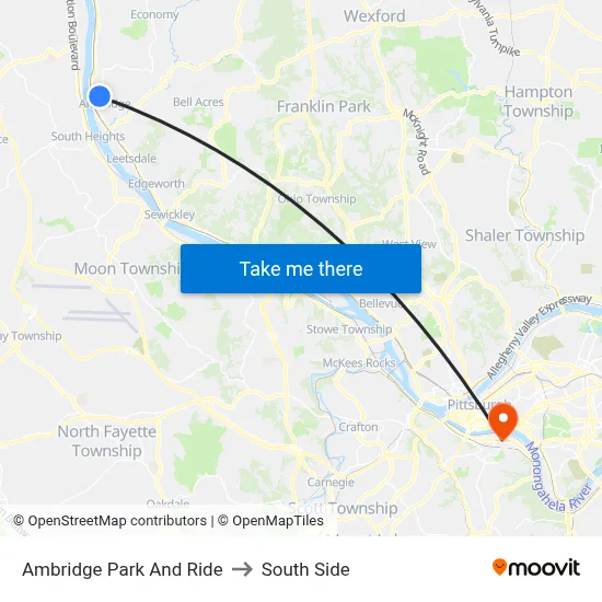 Ambridge Park And Ride to South Side map