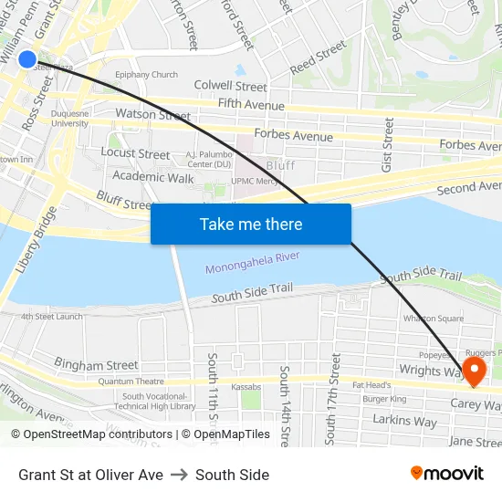 Grant St at Oliver Ave to South Side map