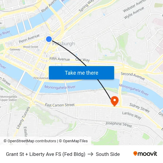Grant St + Liberty Ave FS (Fed Bldg) to South Side map