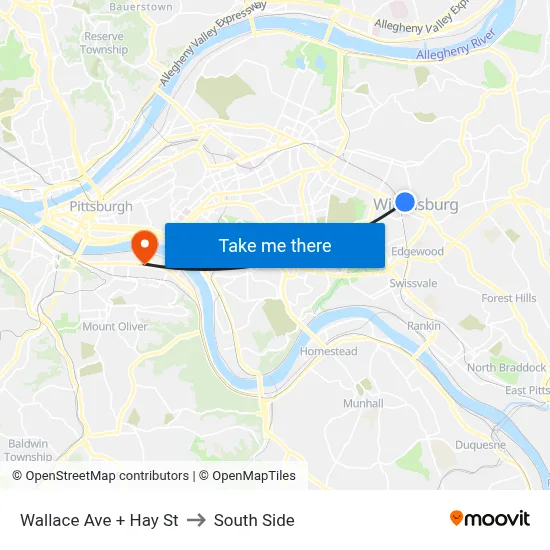 Wallace Ave + Hay St to South Side map
