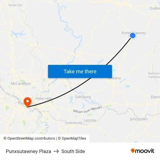 Punxsutawney Plaza to South Side map